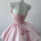 Coquette Pink Satin Strapless Homecoming Dress with Big Bow X001