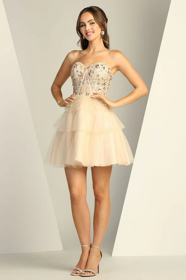 Fashionable Homecoming Dress Sweetheart Tulle Cascade Applique A-Line Back to School Outfits Party Dress D7884