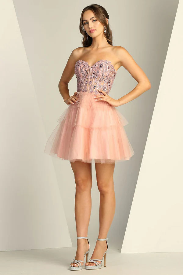 Fashionable Homecoming Dress Sweetheart Tulle Cascade Applique A-Line Back to School Outfits Party Dress D7884