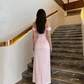 Robe fourreau longue en satin rose clair à épaules dénudées, robe de demoiselle d'honneur, D656