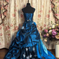 Navy Blue Straps A-Line Satin Appliques Long Prom Dress Evening Ball Gown, D832