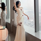 White Straps Satin Mermaid Long Party Dress Chic Wedding Dress MD7500