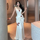White Straps Satin Mermaid Long Party Dress Chic Wedding Dress MD7500