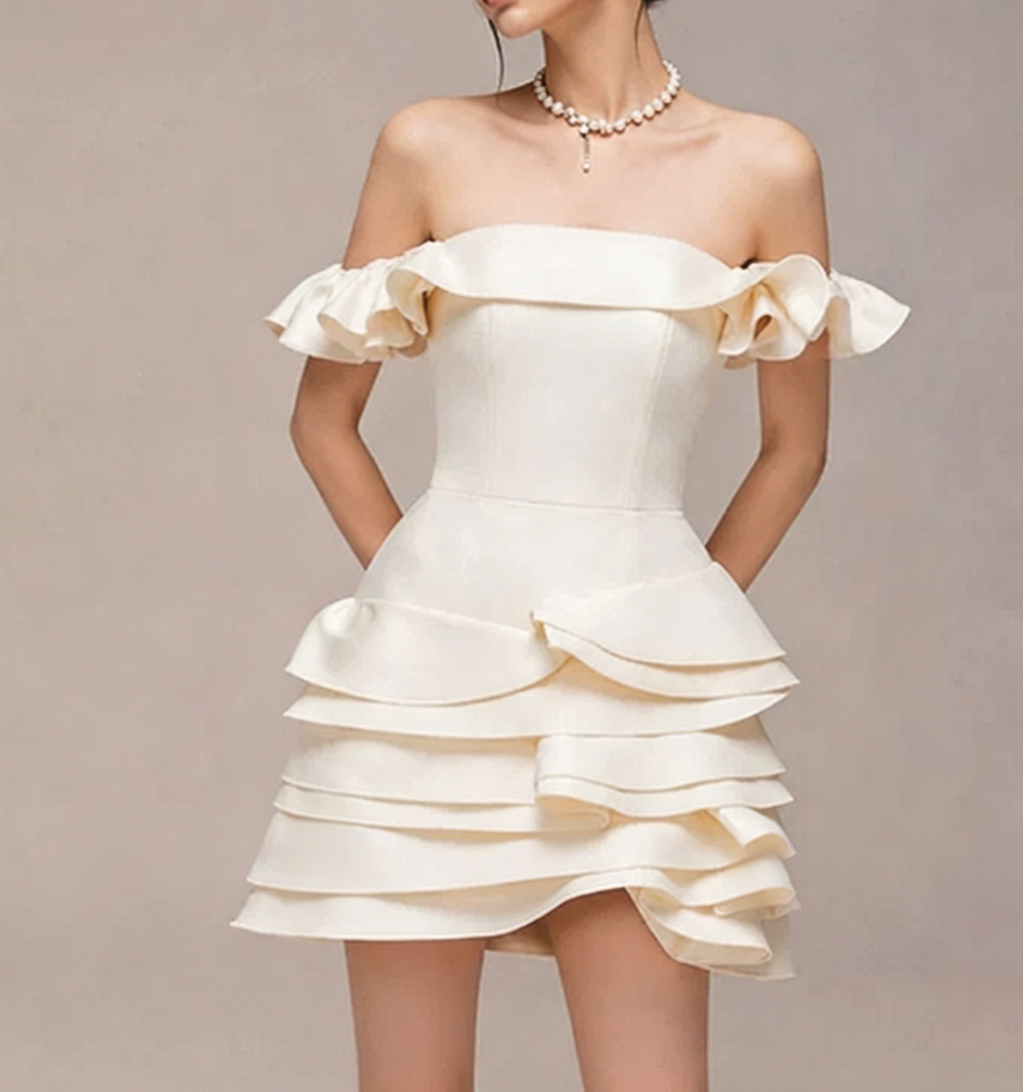 Charming Homecoming Dress Off the Shoulder Cascade Pleated Back to School Outfits Party Dress  D7378