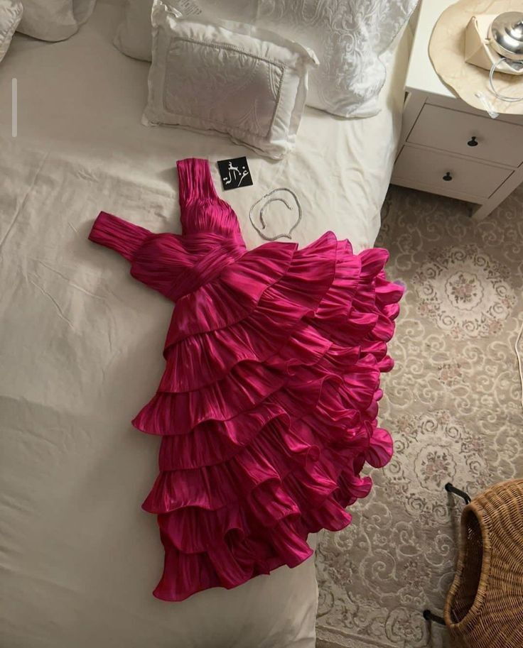 Hot Pink Straps Multi-Layers A-Line Midi Length Party Dress MD7560