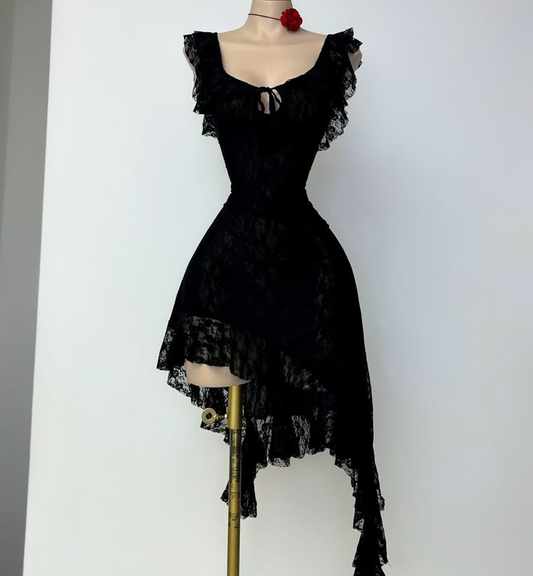 Sexy Black Sheath Lace Ruffles Short Party Dresses Homecoming Dresses, D1225