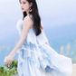 New Fashion Light Blue 3D Flower Spaghetti Strap Irregular Hem Design Summer Party Dress, D1444