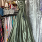 Vintage Green Satin Shawl Design Elegant A-Line Long Evening Dress Prom Dresses D1679