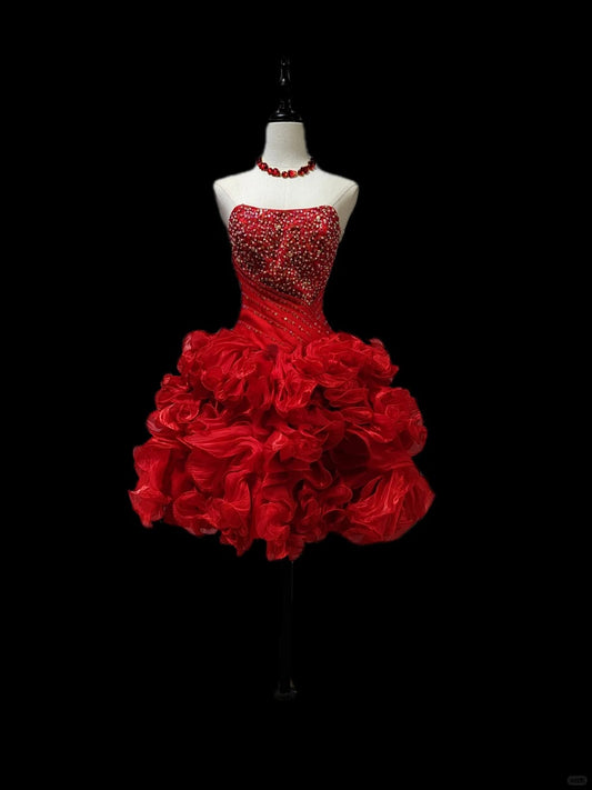 New Homecoming Dress Strapless Cascade Rinestone Back to School Outfits Party Dress D6891