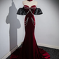 Wine Red Sweetheart Velvet Mermaid Long Formal Party Dress MD7359