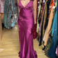 Fuchsia V Neck Sheath Vintage Long Evening Party Dress MD7471