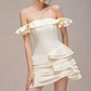 Charming Homecoming Dress Off the Shoulder Cascade Pleated Back to School Outfits Party Dress  D7378