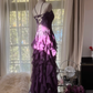 Purple Strapless A-Line Ruffles Long Prom Dress Vintage Evening Party Dress, D940