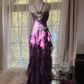 Purple Strapless A-Line Ruffles Long Prom Dress Vintage Evening Party Dress, D940