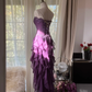 Purple Strapless A-Line Ruffles Long Prom Dress Vintage Evening Party Dress, D940