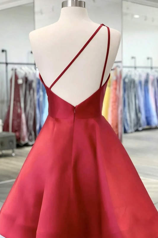 Unique Homecoming Dress One Shoulder Flower Beaded Back to School Outfits Party Dress Birthday Dress  D7657