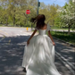 White A-Line Short Sleeves Satin Elegant Long Wedding Dress MD7510