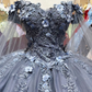 Grey Blue Off Shoulder Appliques Quinceanera Dress Sweet 16 Ball Gown MD7529