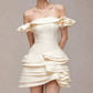 Charming Homecoming Dress Off the Shoulder Cascade Pleated Back to School Outfits Party Dress  D7378