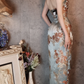 Light Blue Halter Neck Embroidery Sheath Retro Evening Party Dresses, D1166