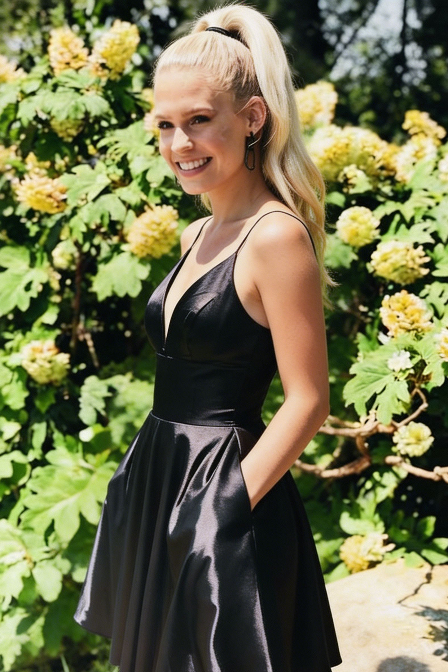 Chic Homecoming Dress V Neck Black Pleated Back to School Outfits Party Dress Birthday Outfits D7431