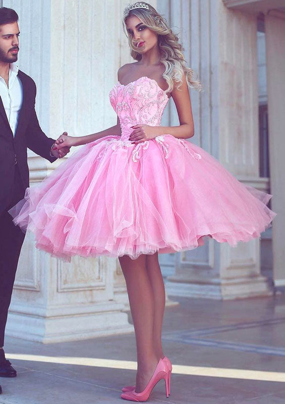 Unique Homecoming Dress Sweetheart Tulle Applique Back to School Outfits Party Dress Birthday Dress  D7654