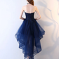 Retro Navy Blue Strapless Ruffled Hem Design A-line Tulle Party Dress Homecoming Dress D1544