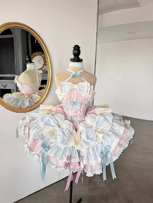 Unique Homecoming Dress Halter Cascade Bowknot Back to School Outfits Party Dress  D7721
