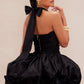 Fashionable Homecoming Dress Halter Pleated Bowknot Cascade Back to School Outfits Party Dress D7837