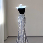 Black and Silver Strapless Mermaid Sequins Long Formal Evening Party Dress MD7393