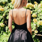Chic Homecoming Dress V Neck Black Pleated Back to School Outfits Party Dress Birthday Outfits D7431