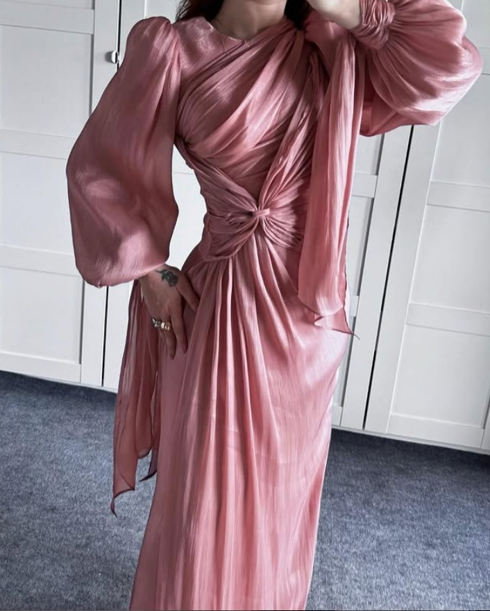 Modest Long Sleeves Sheath Chiffon Elegant Long Formal Party Dress, D783