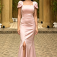 Robe de demoiselle d'honneur longue en satin rose, élégante, sans manches, style sirène, D360