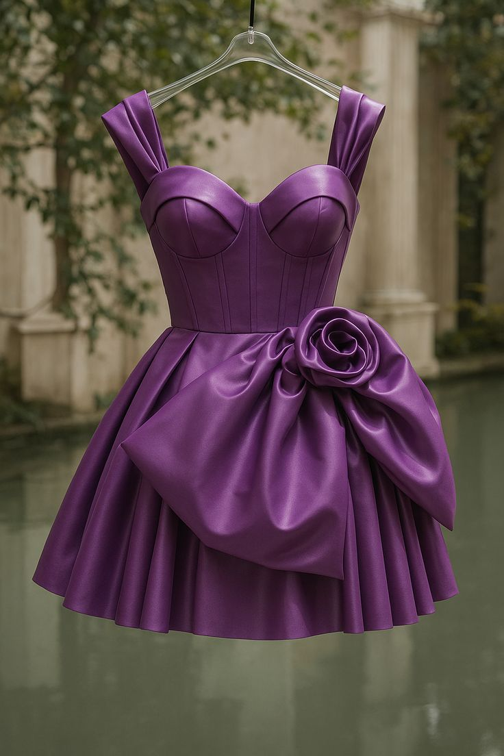 Elegant Purple Straps A-Line Short Party Dresses Homecoming Dresses, D1279