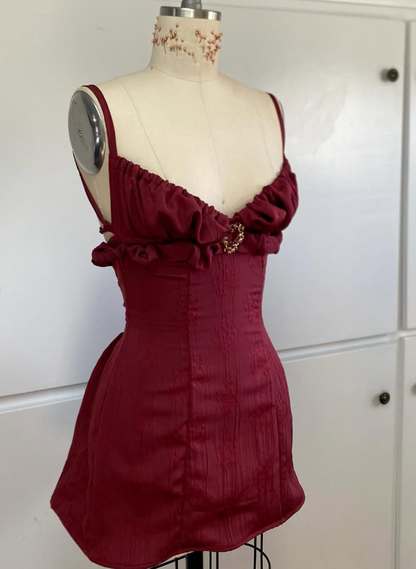 Vintage Burgundy Spaghetti Strap A-line Lace-up Short Party Dresses Homecoming Dresses, D1326