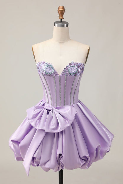 Beautiful Homecoming Dress Sweetheart Rinestone Bowknot Pleated Back to School Outfits Party Dress D7227