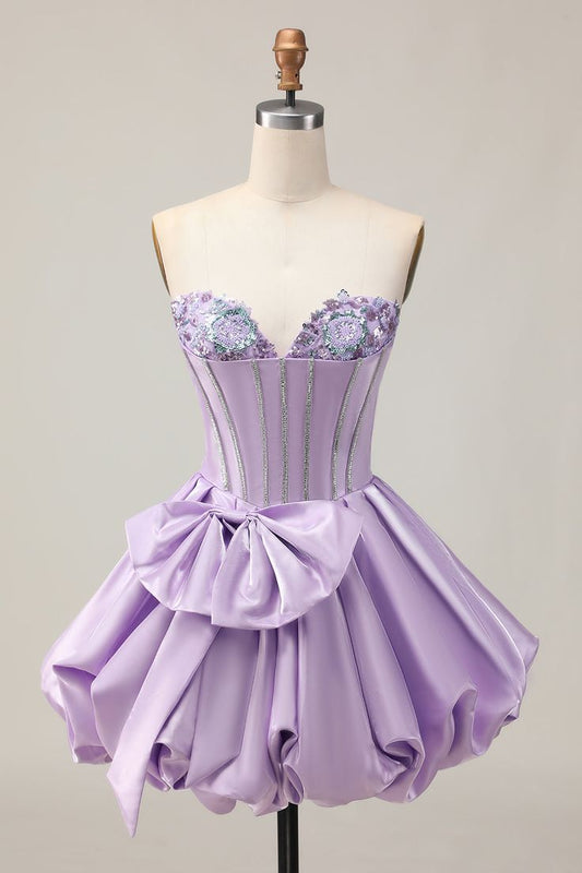 Beautiful Homecoming Dress Sweetheart Rinestone Bowknot Pleated Back to School Outfits Party Dress D7227