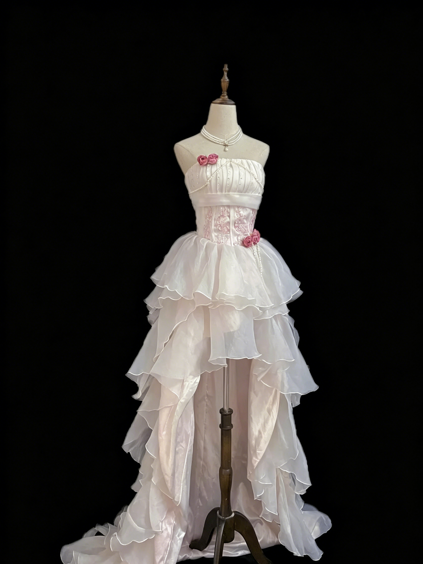 Chic Homecoming Dress Strapless Tulle Cascade Hi-Lo Prom Dress Back to School Outfits Party Dress  D6140
