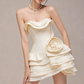 Charming Homecoming Dress Off the Shoulder Cascade Pleated Flower Back to School Outfits Party Dress  D7379