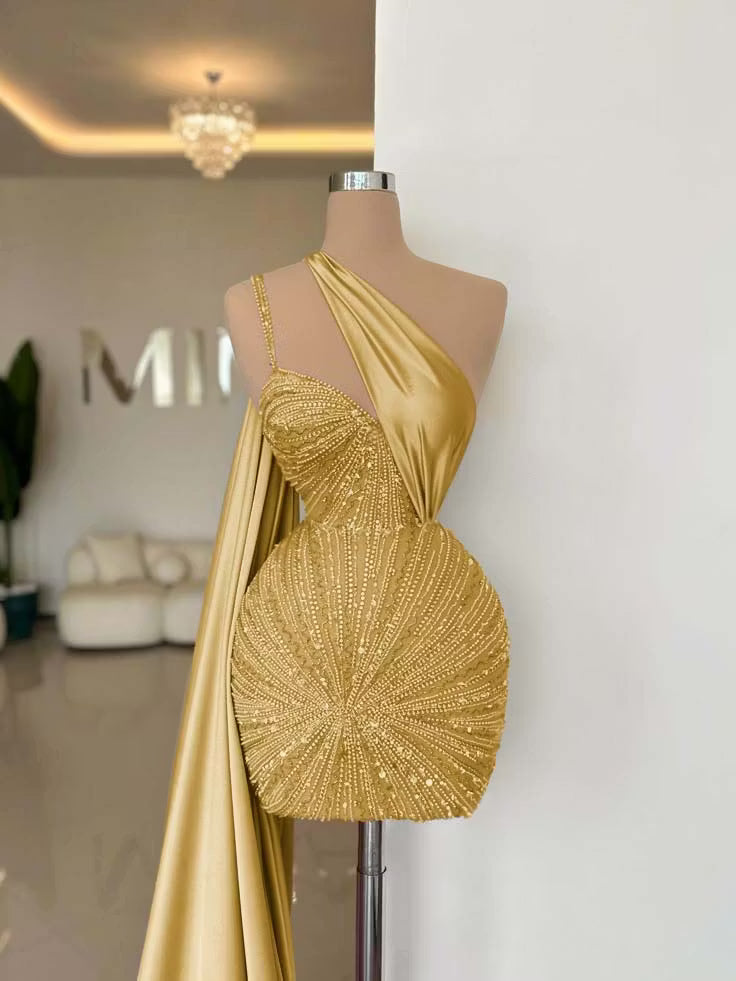 Chic Homecoming Dress One Shoulder Beading Soutache Sequins Back to School Outfits Party Dress  D7402