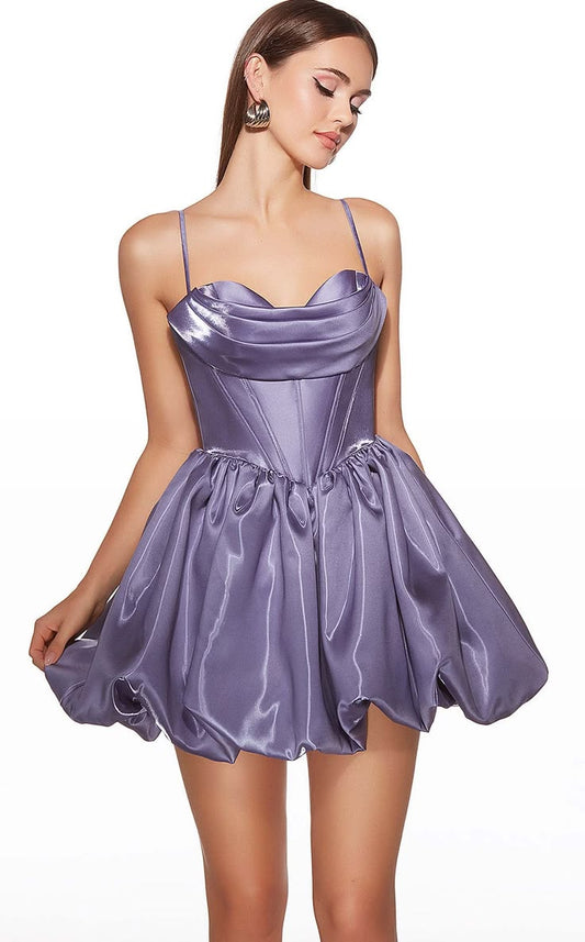 Unique Homecoming Dress Spaghetti Strap Pleated Back to School Outfits Party Dress D7809