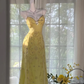 Light Yellow Straps Sheath Beaded Vintage Long Evening Party Dresses, D1231