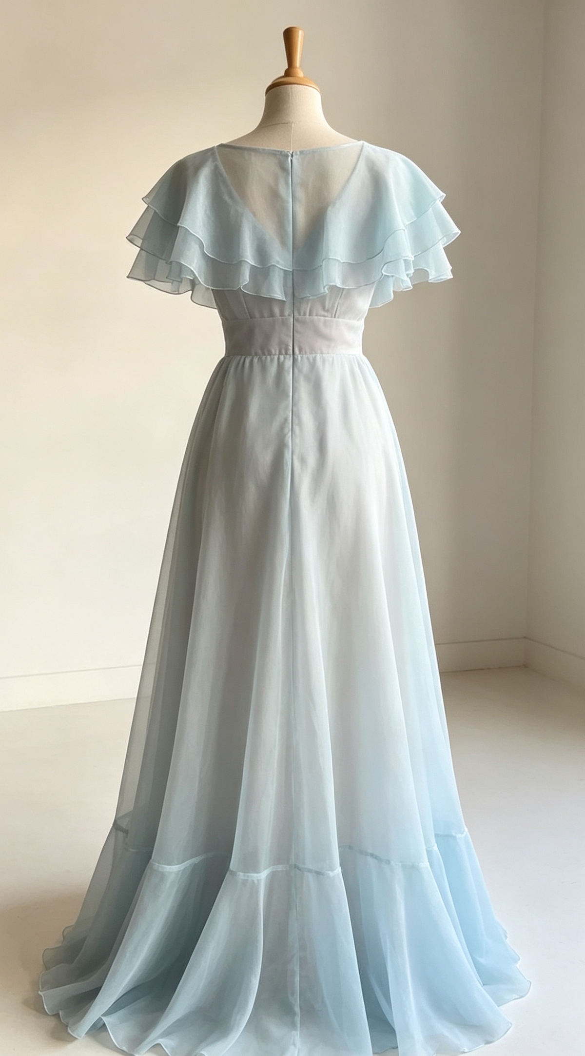 Anmutiges hellblaues A-Linie Chiffon langes Partykleid süßes Geburtstagskleid, D247