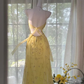 Light Yellow Straps Sheath Beaded Vintage Long Evening Party Dresses, D1231