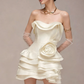 Charming Homecoming Dress Off the Shoulder Cascade Pleated Flower Back to School Outfits Party Dress  D7379