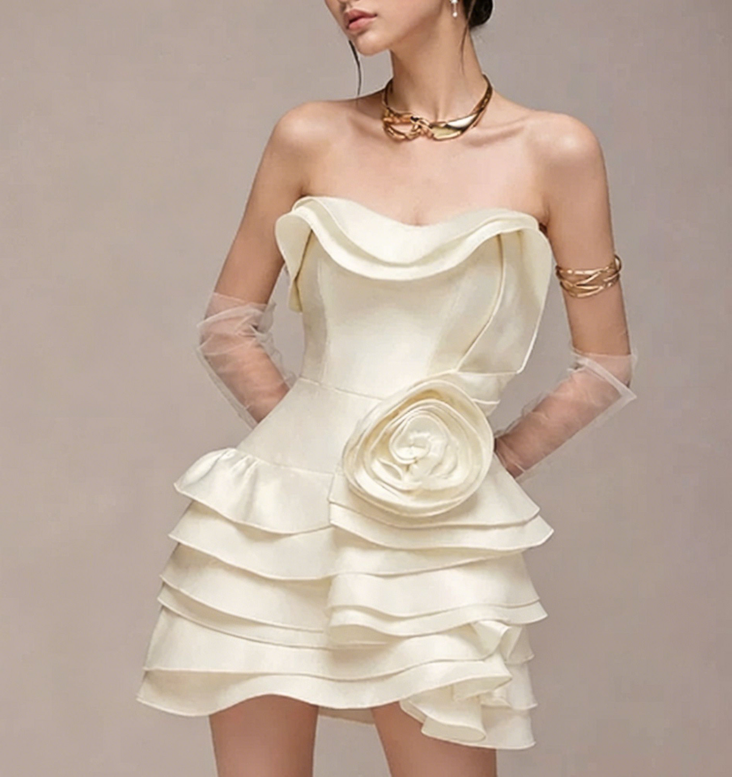Charming Homecoming Dress Off the Shoulder Cascade Pleated Flower Back to School Outfits Party Dress  D7379