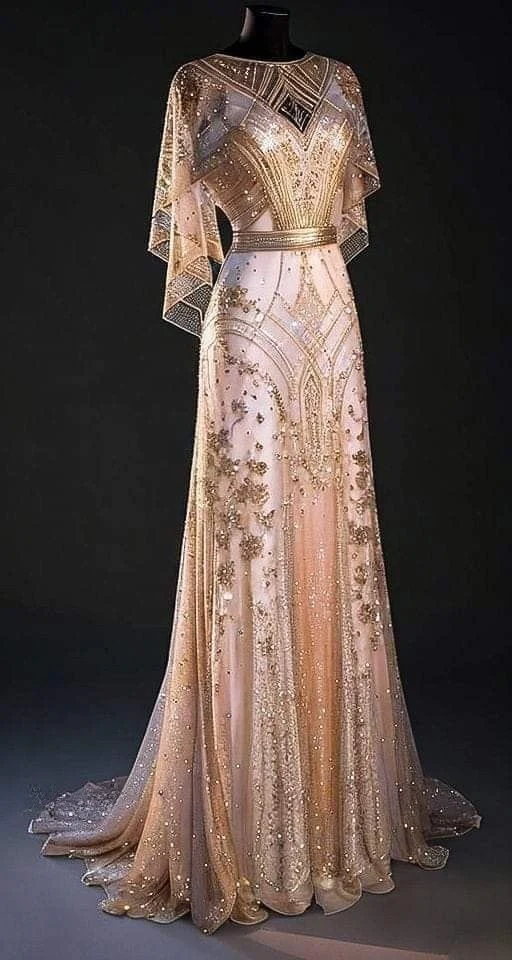 Champagner-Gold A-Linie Perlenbesatz Elegantes Langes Formales Ballkleid Abendkleid, D829