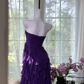 Elegant Purple Sweetheart Strapless Romantic A-Line Chiffon Tiered Evening Dress Prom Dresses D1609