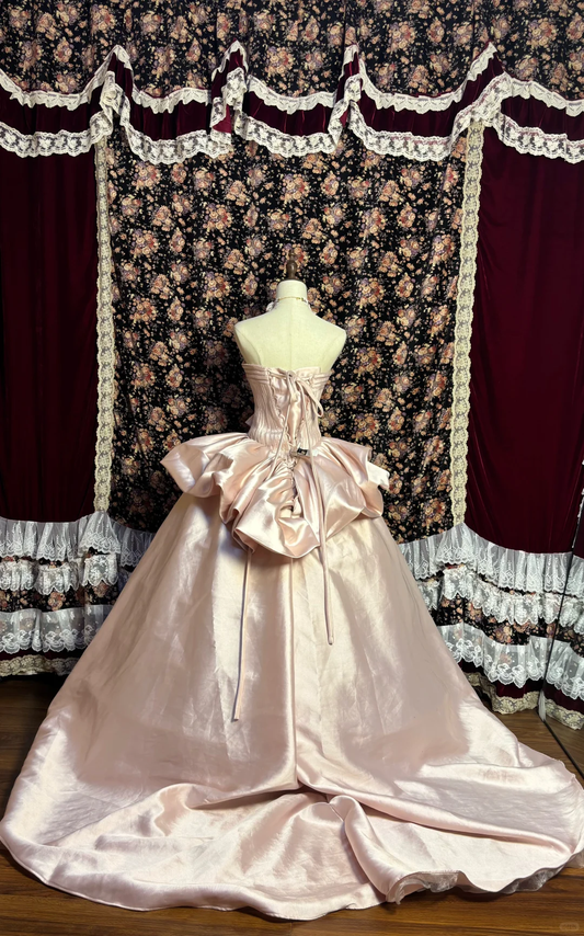Light Pink Sweetheart A-Line Satin Princess Evening Gowns Birthday Ball Gowns, D1152