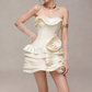 Charming Homecoming Dress Off the Shoulder Cascade Pleated Flower Back to School Outfits Party Dress  D7379